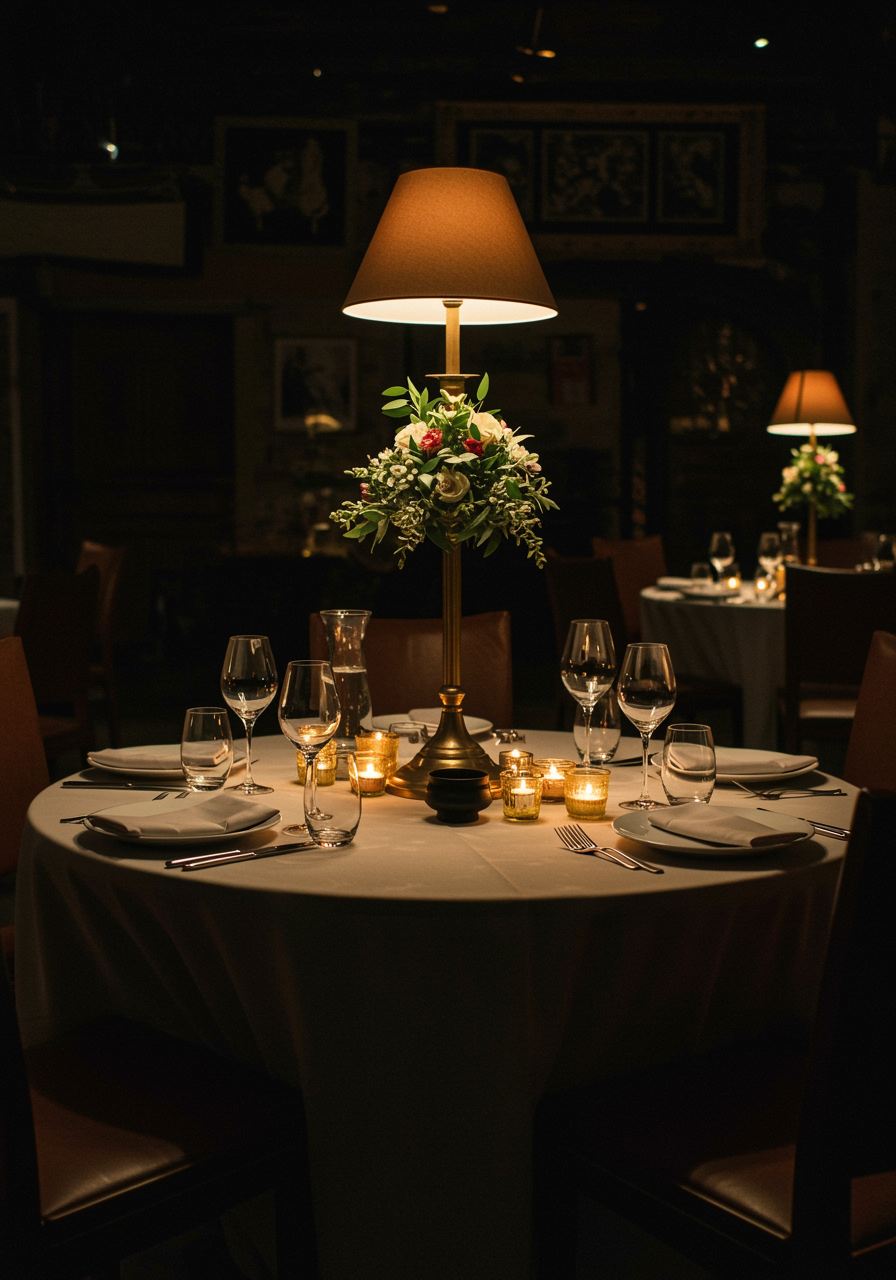 An elegant and imaginative themed dinner scene, where creative table settings, ambient lighting, and unique décor elements tell a story of culinary artistry. The image captures the excitement and warmth of “Cenas Temáticas” at Restaurante Casa Isabel, creating a memorable dining event.